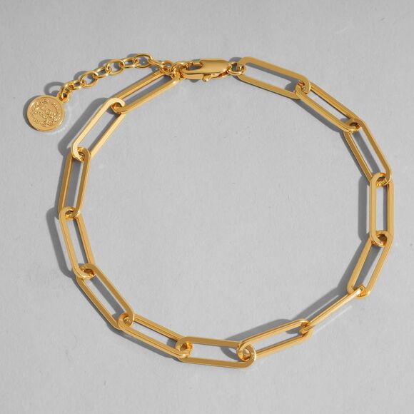 Paperclip Bracelet Gold Paper Clip Chain 18k Gold Plated Link Stacking Bracelet - Picture 3 of 4